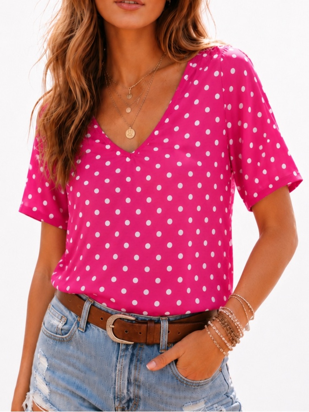 Pink Polka Dot Top S Size